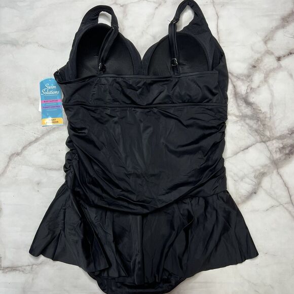 Swim Solutions Plus Size 26W Tummy-Control Skater Swimdress Black One Piece New - Picture 5 of 6